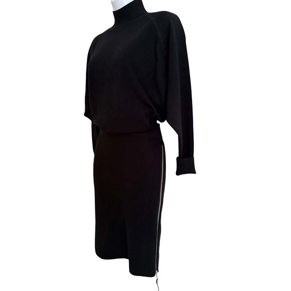 REISS Gabby Knit Sweater Dress M Black Wool Blend Mock Neck Zipper Slit $320 - Picture 4 of 14